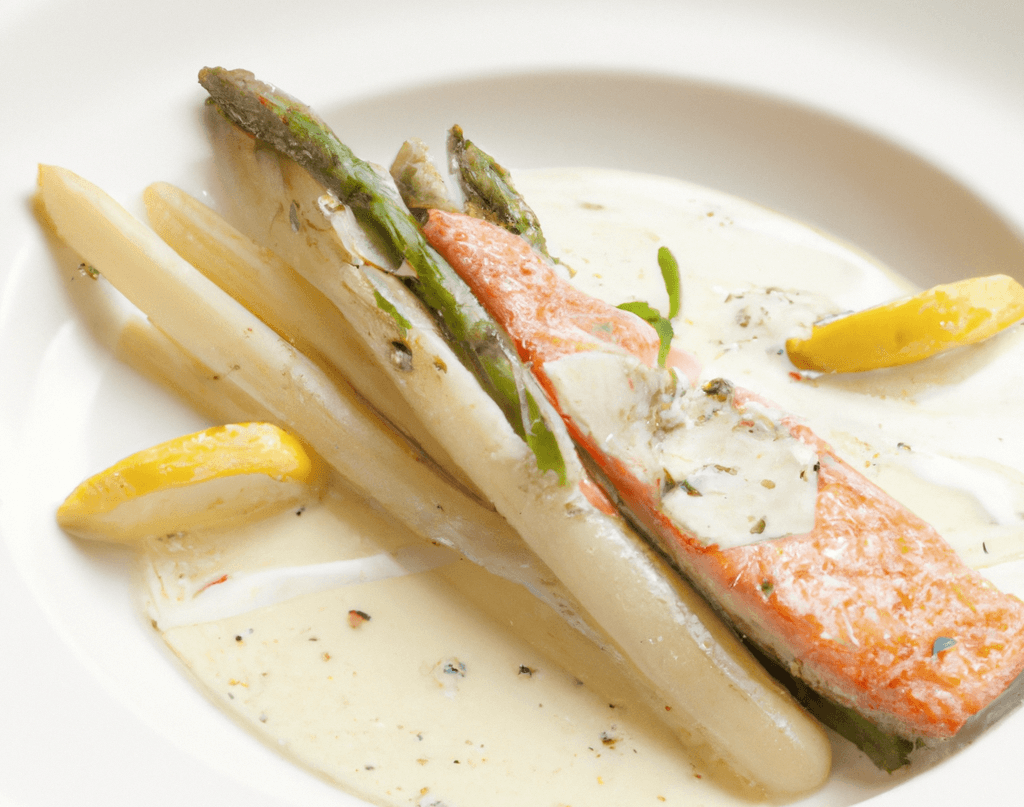 Pan-Seared Salmon with White Asparagus and Lemon Herb Sauce - Week 15, Thursday